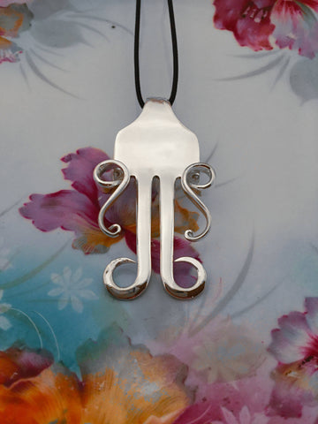 Fork Necklace in Fancy Design #9: 24" SS Ballchain