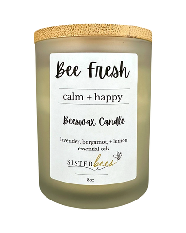 "Fresh Bee" Beeswax Candle - Calm + Happy - Glass + Bamboo