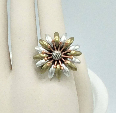 2-tone Adjustable Flower Ring - R34