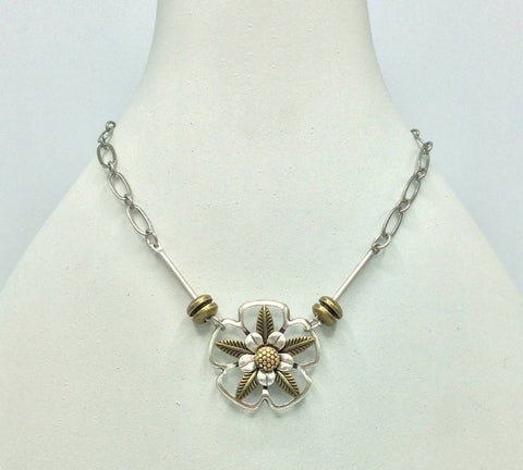 Silver & Brass Plated Flower Pendant/Charm Necklace