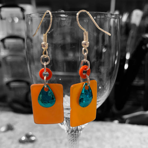 Earrings - recycled glass and mermaid scales