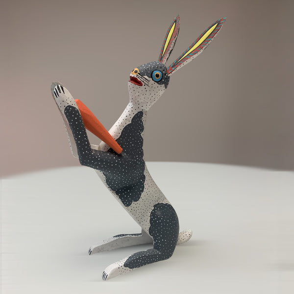 Alebrije - Grey and white Rabbit with carrot