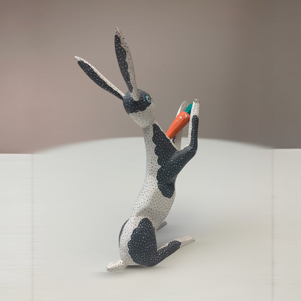 Alebrije - Grey and white Rabbit with carrot