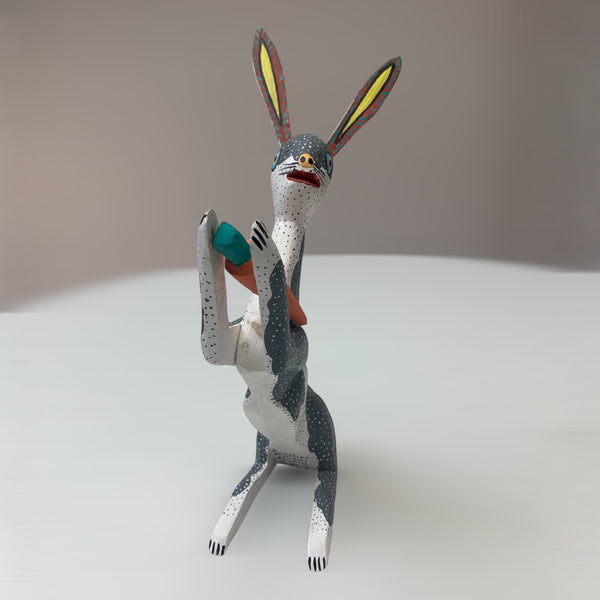 Alebrije - Grey and white Rabbit with carrot