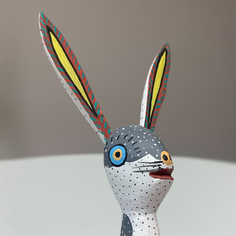 Alebrije - Grey and white Rabbit with carrot