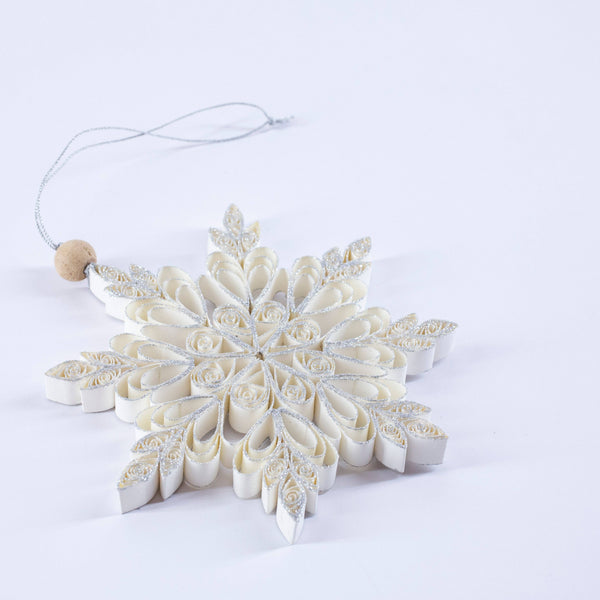 Quilling Snowflake "Frostine" silver glitter - 6 inch Ø | Christmas / Winter