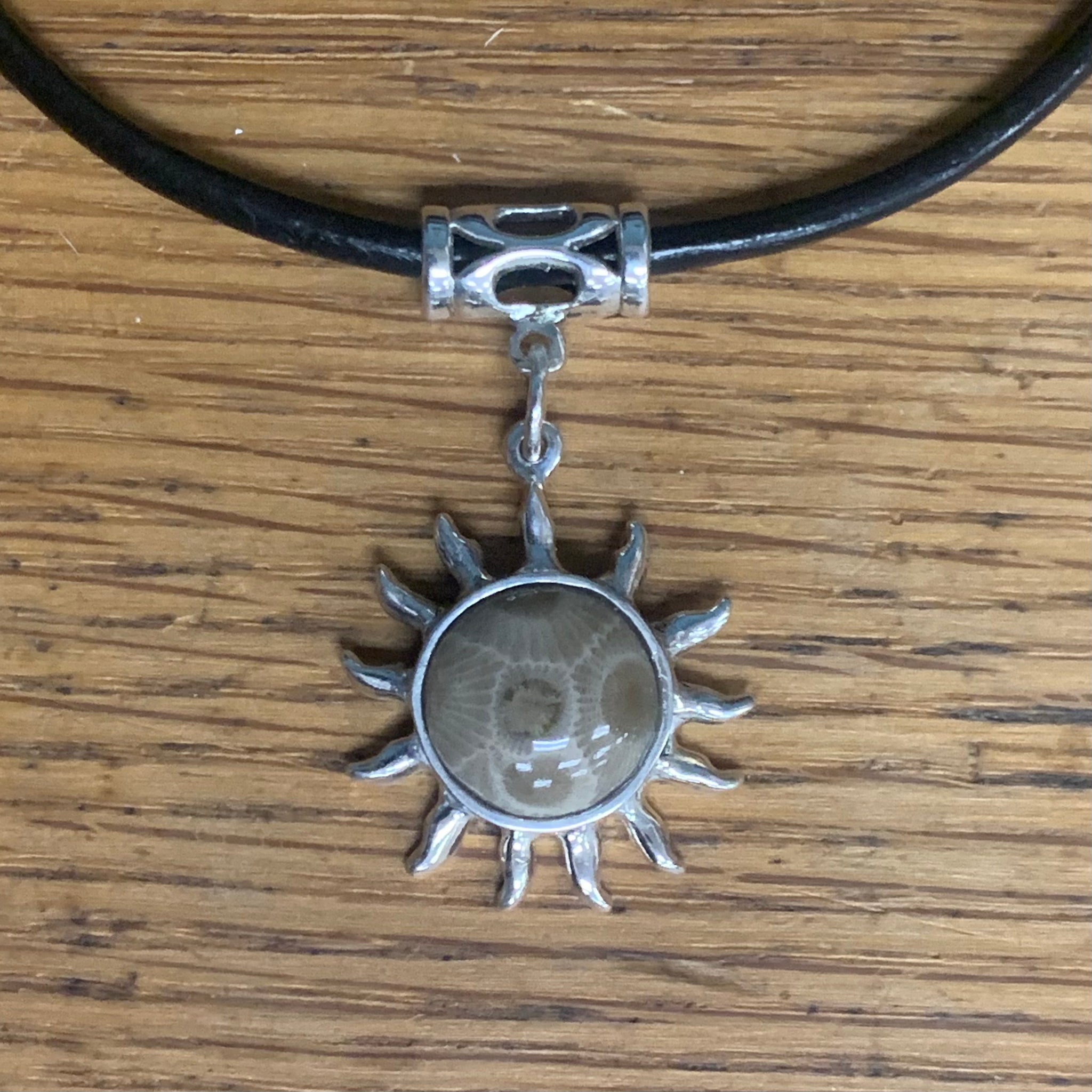 Necklace Sun with Petoskey Stone Sterling